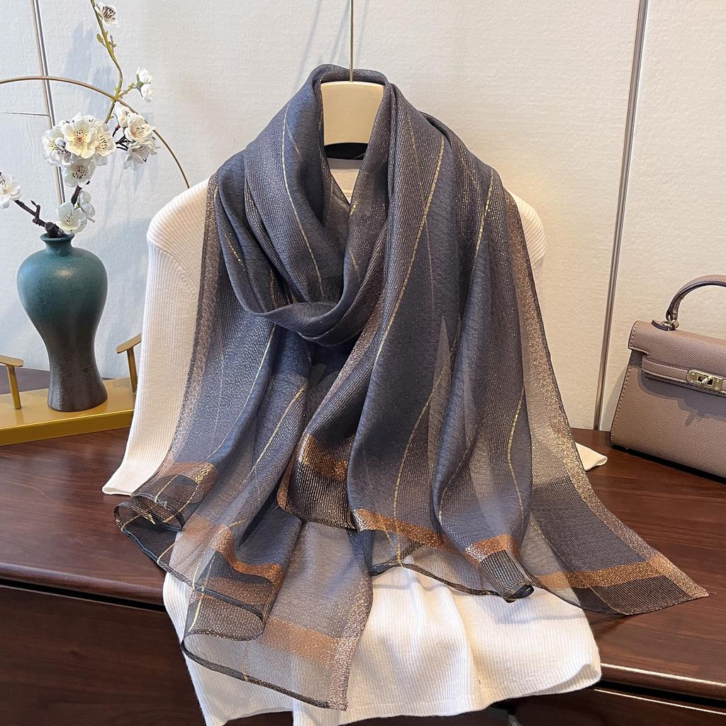New Retro High-end Temperament Shawl with Yarn Scarf Korean Style Fashionable Light Luxury Silk Temperament Scarf for Women