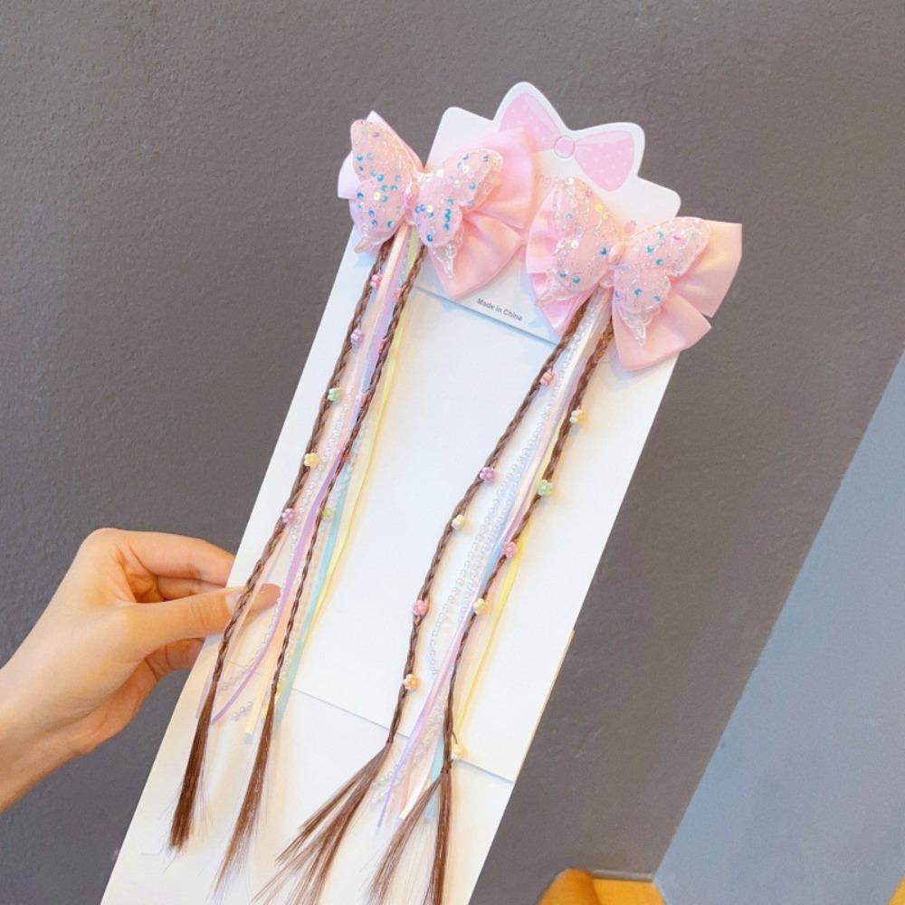 

2Pcs Handmade Hair Bows for Girls Hair Accessories Flower Hair Clip Sweet Wig Braid Toddler Kids розовый