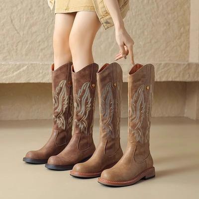 Embroidered Western Cowboy Boots Women's  Autumn/Winter New Collection Rear Boots Retro Knight Boots