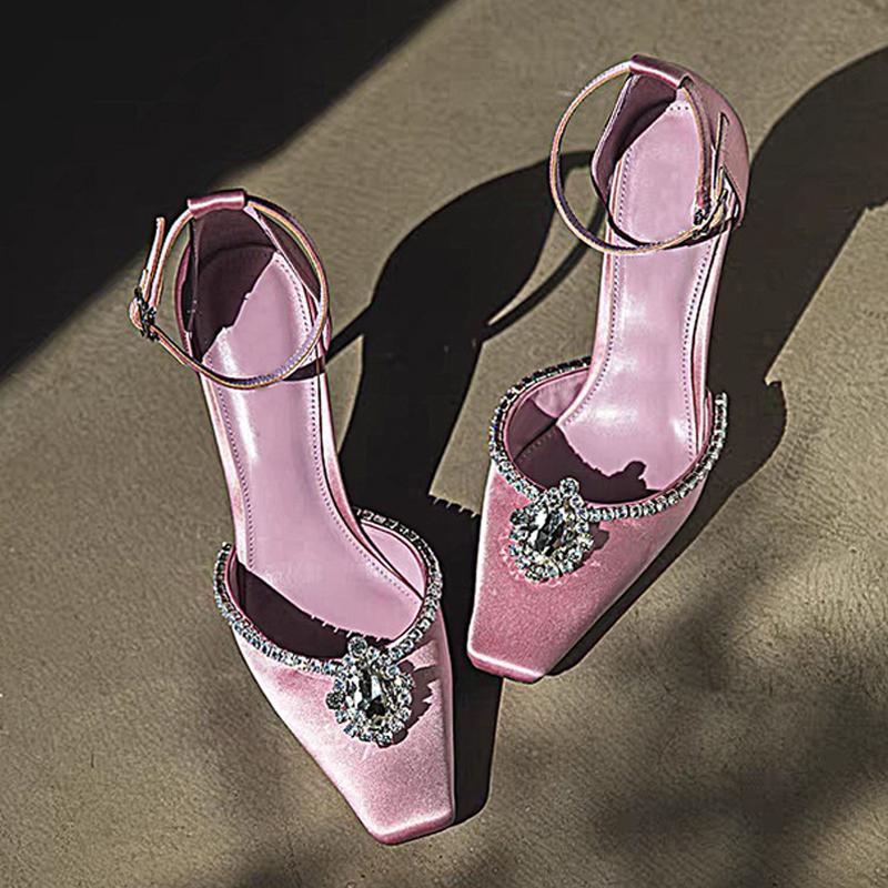 

Fashion Liyke Designer Crystal Rhinestone Women s Pumps Silk Square Toe Slingback Sandals White High Heels Stilettos Wedding Prom Shoes 35 розовый