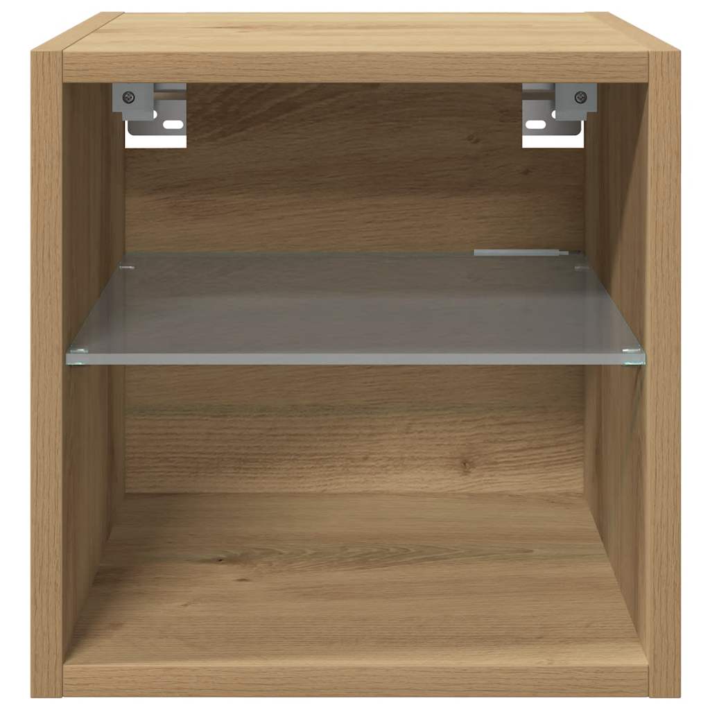 Wall Mounted TV Cabinet with RGB LED Lights Artisan Oak Finish 30 x 28.5 x 30 cm