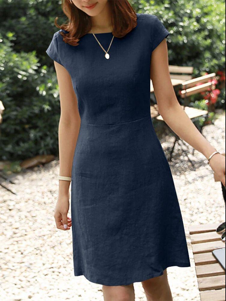 Women's Short Sleeve Casual Dress in Multiple Colors - Olive Green, Burgundy, Navy, Khaki