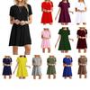 Damen Rundhals Kurzarm T-Shirt Kleid Einfarbig Locker Schwingend Lässig Minikleid Sommer Basic Haus Strand Sonnenkleid