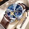 Luxury Men Wristwatch Quartz Waterproof Luminous Moon Phase Chronograph Leather Man Watch Male Reloj