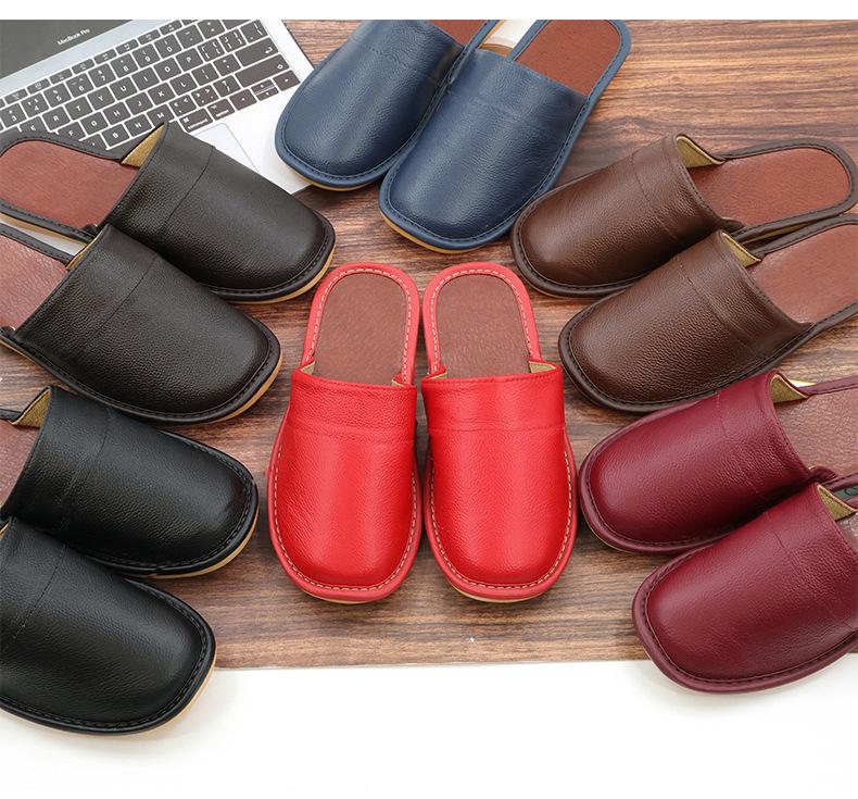 Closed-Toe Cowhide Slippers with Thickened Non-Slip Sole for All Seasons