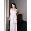 Luxury French Evening Gown for Women - Bride Wedding Mini Dress White Cami for Engagement Ceremony & Wedding Registration