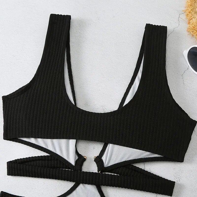 Women'S Sexy  Hollowed Out Bikini Solid Color One Piece Swimsuit Fashion Party Club Beach Push Up Bikinis Swimwea