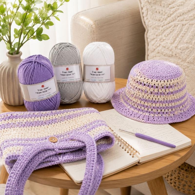 Hollow Craft Yarn for Crochet Hat and Handmade Bags, Flexible Knitting Yarn Roll for DIY Handbags and Weaving Project