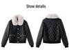 Winter Women's Korean Fashion PU Leather Coat with Fleece Lining and Fur Collar - Style WA8211