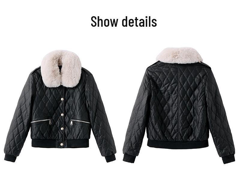 Winter Women's Korean Fashion PU Leather Coat with Fleece Lining and Fur Collar - Style WA8211