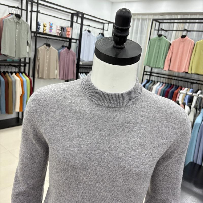 Men's Autumn/Winter Wool Sweater - Half-High Collar, Solid Color, Long Sleeve, Skin-Friendly, Warm Base Layer
