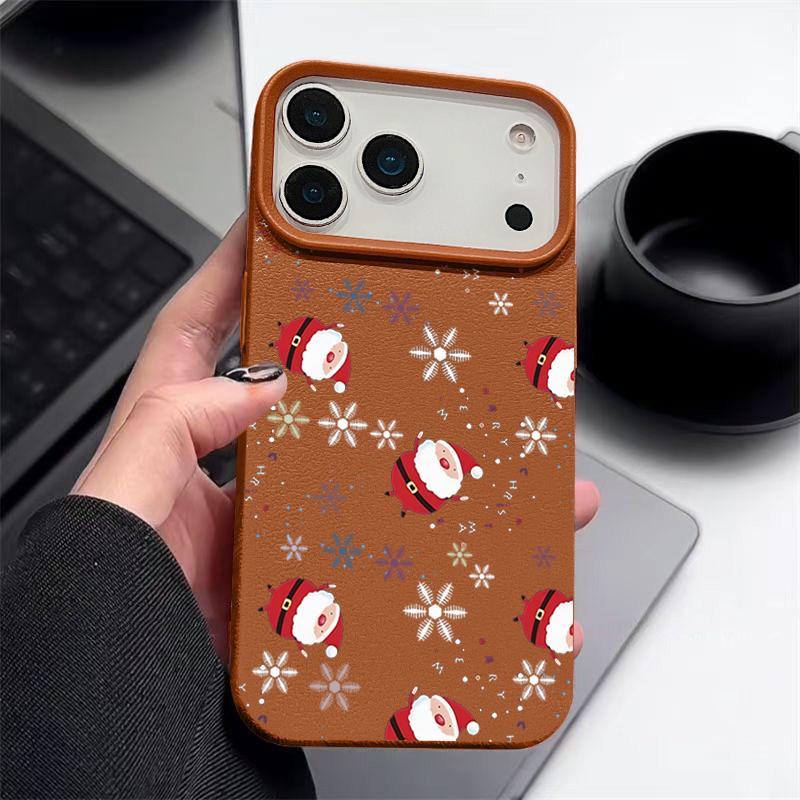 New Year Christmas Pattern Phone Case For iPhone 16e 17 Air 16 15 14 17 Pro Max 13 12 Pro 15 11 Shockproof Soft TPU Leather Texture Cover
