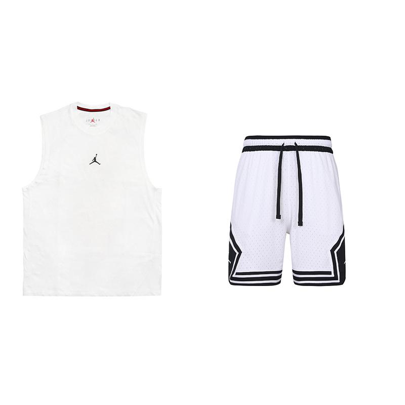 

Jordan American Street Style Simple Letter Logo Print Round Gown Безрукавка с полосатыми шортами Повседневный спортивный комплект DM1828-100+DX1488-100 S