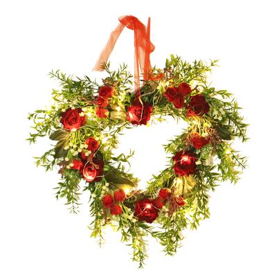 Valentine"s Day Wreath Decoration Artificial Rose Ribbon Wreath Heart Shaped Simulated Spring