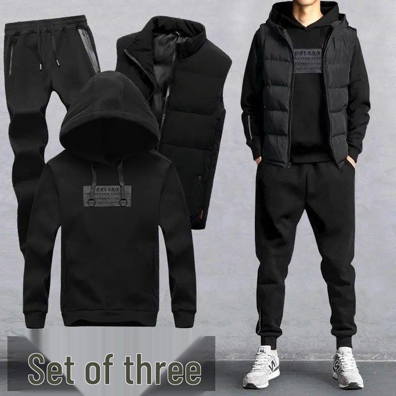 Men's Casual Hooded Sweatshirt Vest Three-Piece Suit for Autumn/Winter – Stylish, Simple, and Sporty.