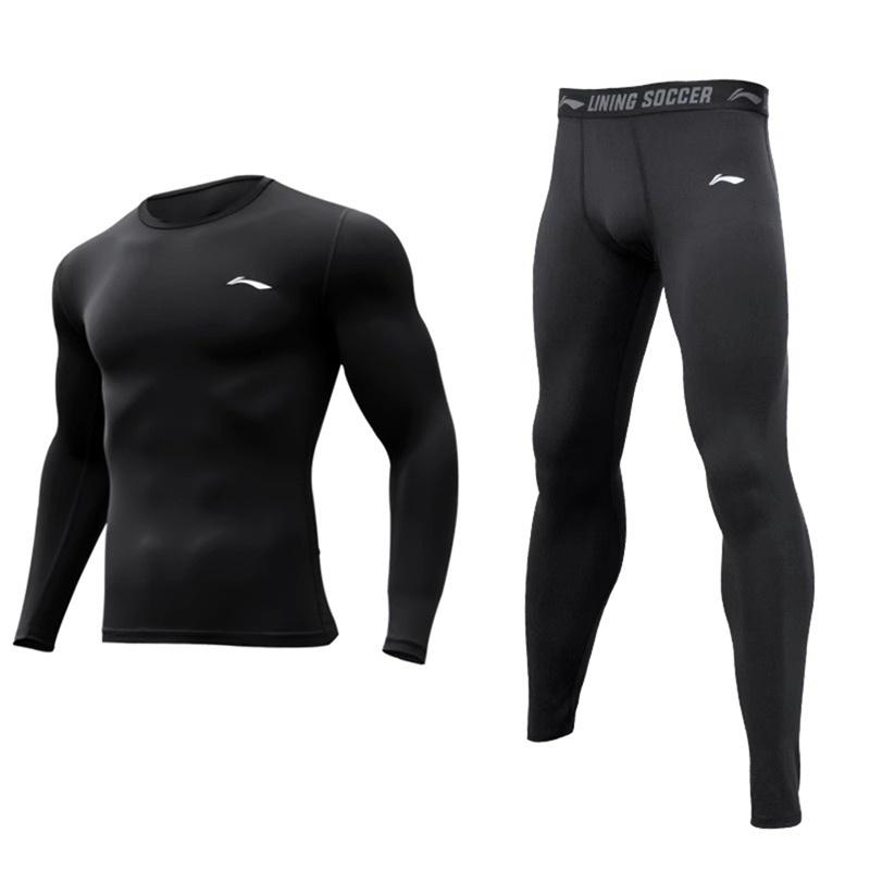 

Li Ning Sports Досуг Бренд Логотип Круглый вырез Slim Fit Длинный рукав Эластичный пояс Длинные брюки Фитнес Комплект Мужские комплекты Черный DZMYUDU046-1
