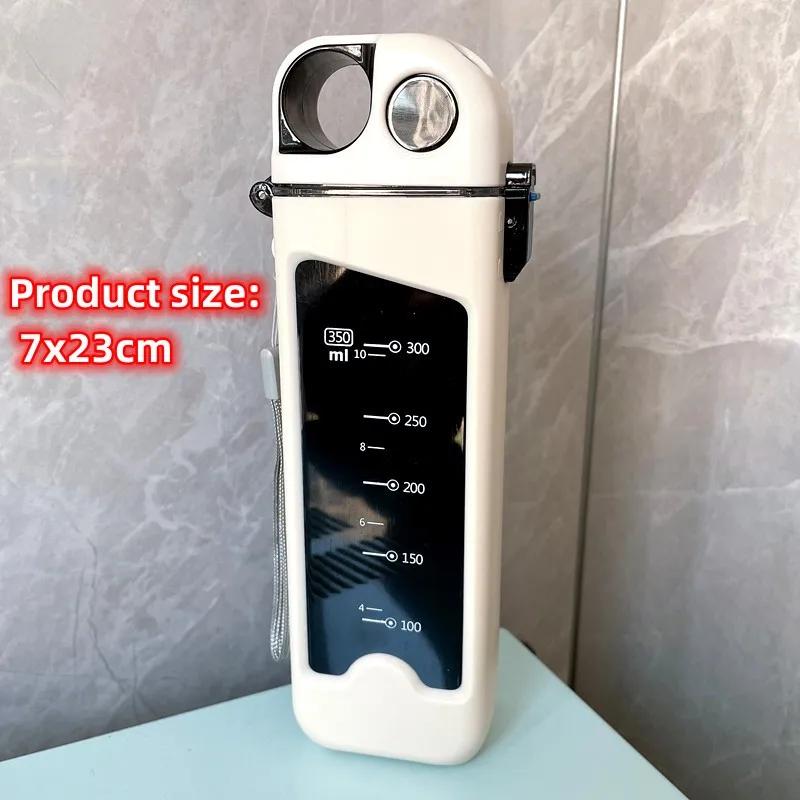 350ml Sports Water Cup Square Student Plastic Water Bottle Fitness Cup Straw Kettle Leak-proof Travel Outdoor Drinking Utensil