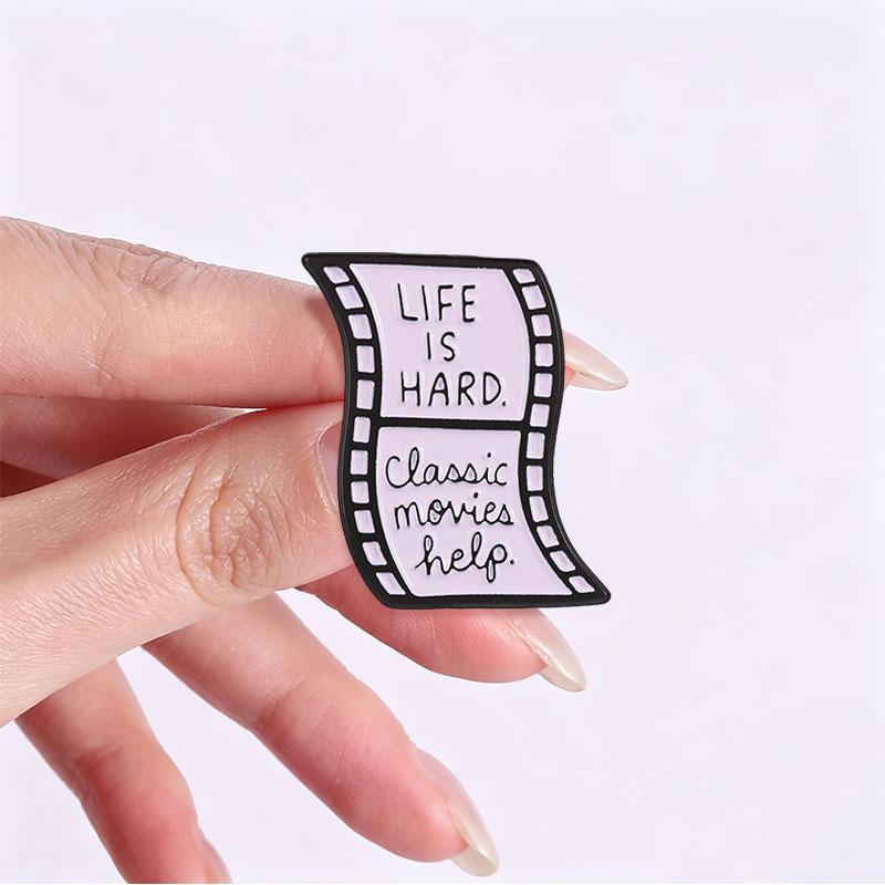 Xiaomi Life Is Hard Classic Movies Help Badge Enamel Pin Retro Film Reel Design Brooch Bags Clothes Jewelry Gift for Cinema Enthusiasts