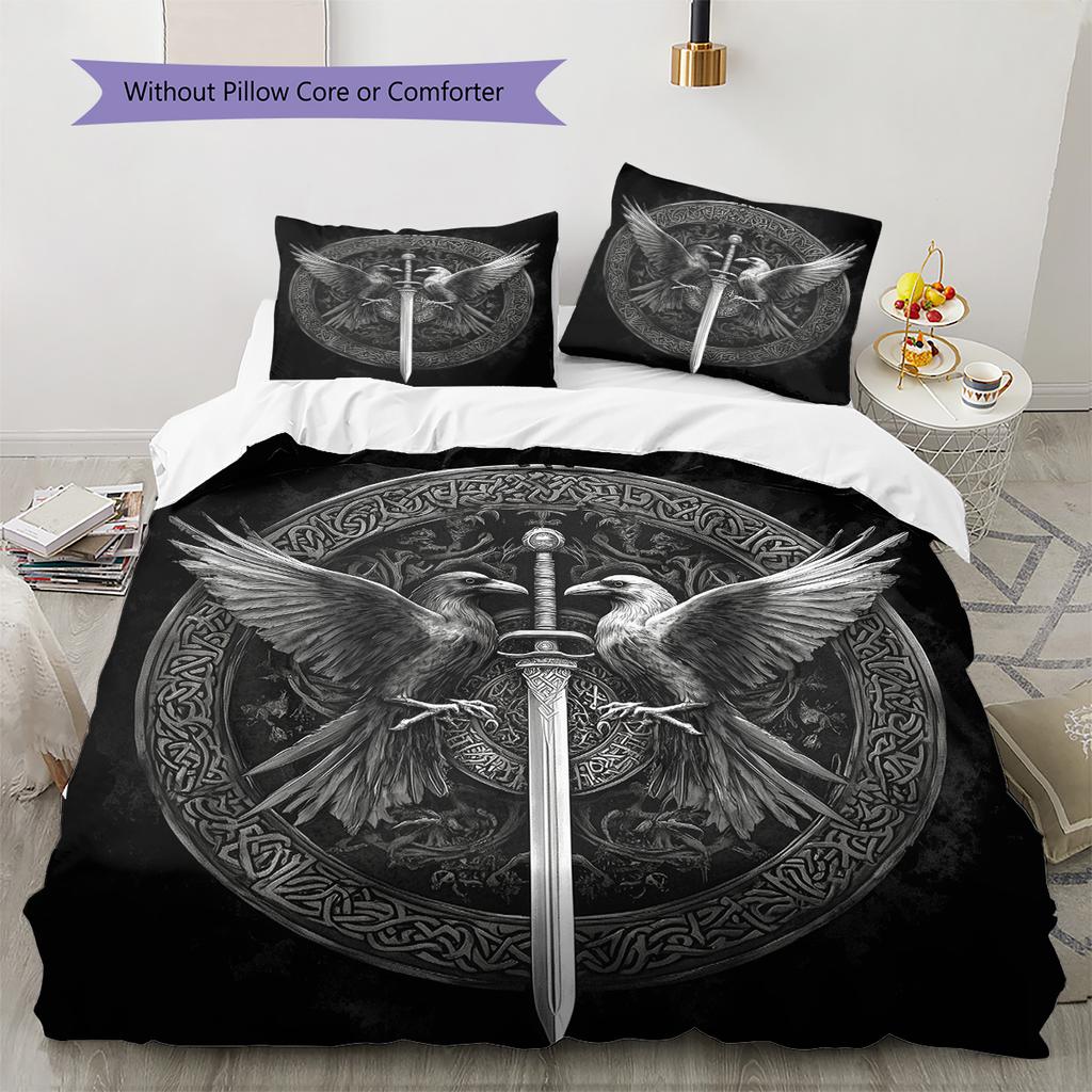 Bird and Sword Pattern Bedding Quilt Set Home Decoration Gift (1 * duvet cover + 2 * pillowcase without core)