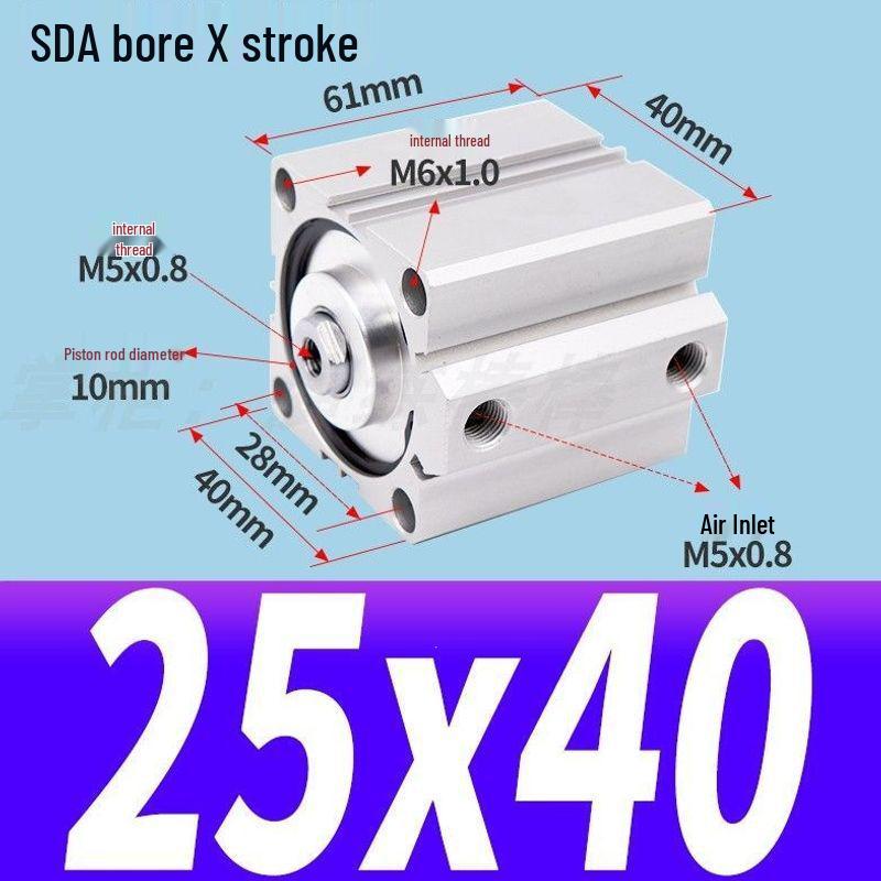 SDA Mini Pneumatic Cylinder, High Thrust, Thin Type, Bore Sizes 20/25/32/40/50