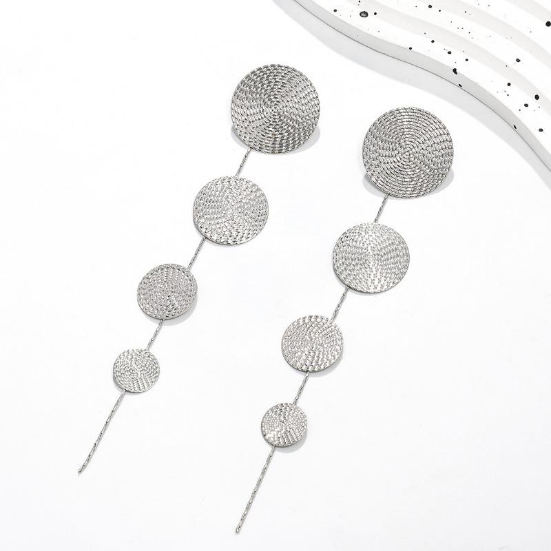 Fashion Gold Color Circular Pendant Earrings for Women Exaggerated Metal Long Tassel Round Geometric Earrings Jewelry Gifts