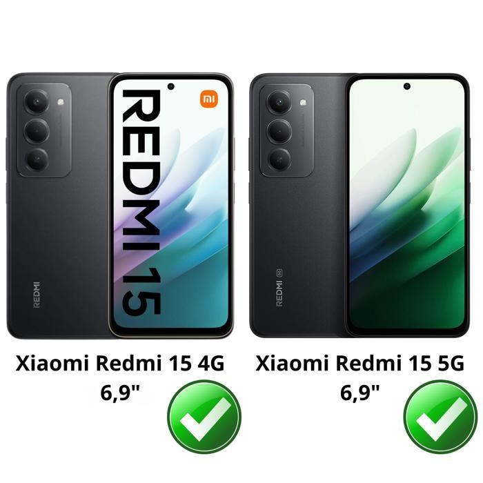 Coque pour Xiaomi Redmi 15 - Portefeuille Noir Rabat Clapet Aimanté Rangement Cartes Phonillico®