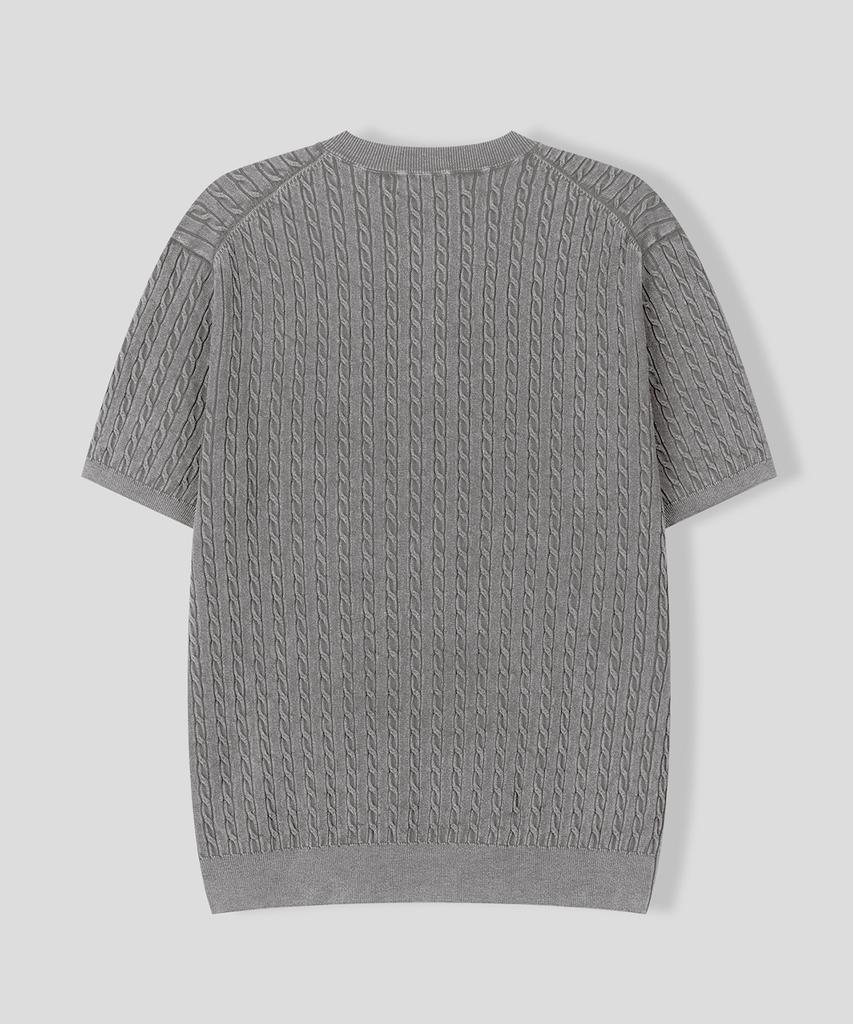 BLACK MOMENT Summer Cable Knit Henley Neck Short Sleeve Tee [Light Gray]