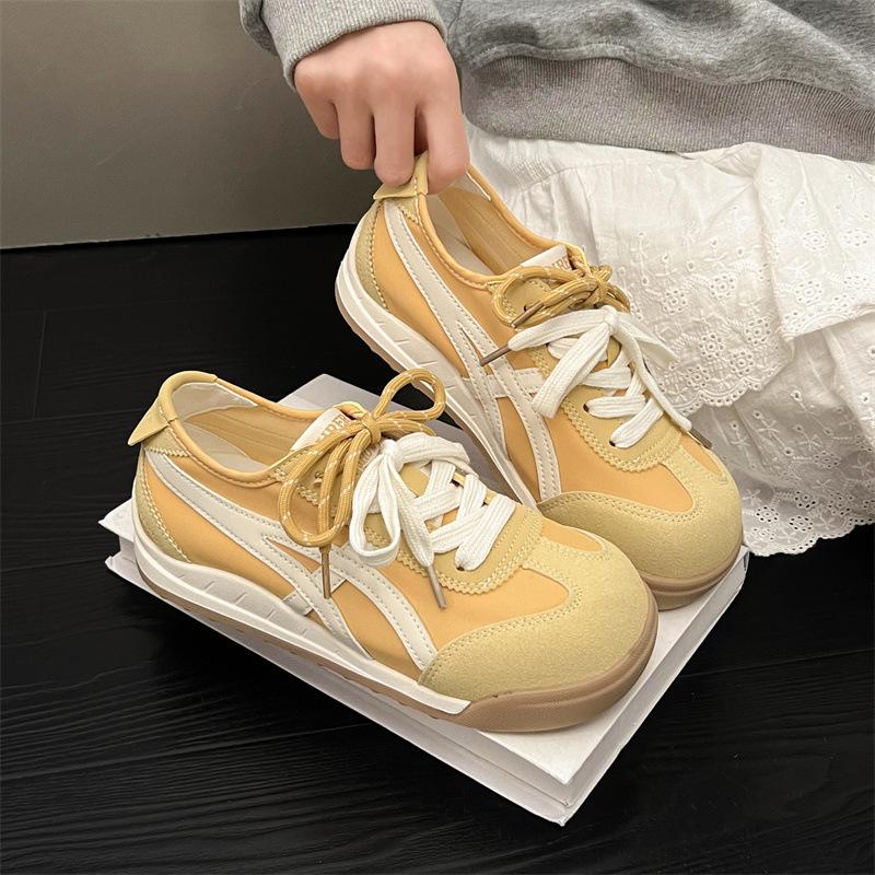 

Inner heightening thick-soled German training shoes women s 2025 spring and autumn new canvas shoes breathable soft-soled sports a 40 жёлтый