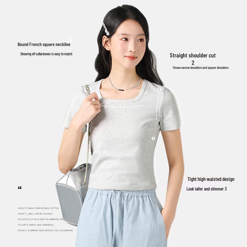 Jeanswest Women's Square Neck Slim Fit Short Sleeve T-Shirt