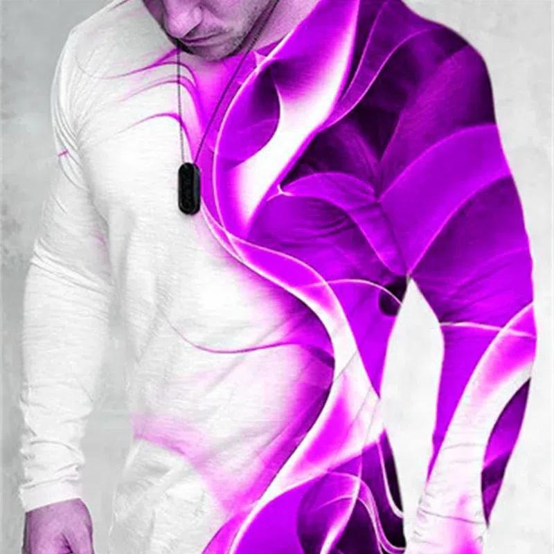 Långärmade Tie-dye Herr Mode T-shirts Vår Höst 3D Gradienttryck Street Style Herr T-shirts 6XL Plus Size Lediga Toppar