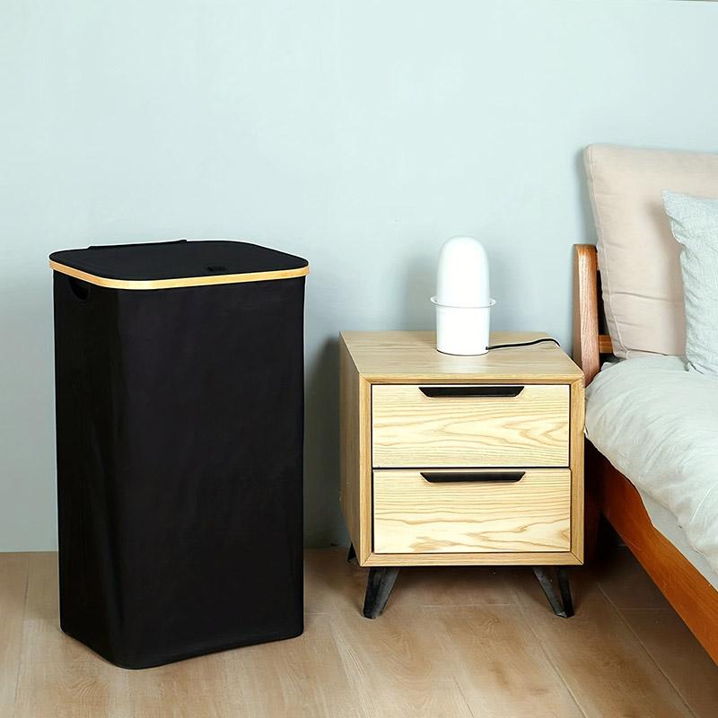 Bamboo + Oxford Cloth Collapsible Clothing Storage Laundry Basket with Lid