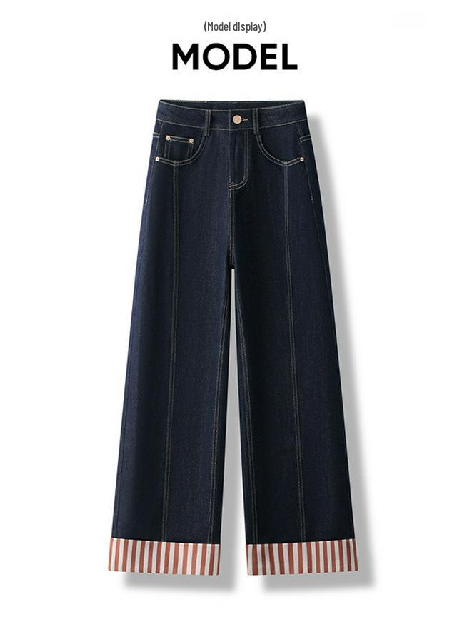 Korean Retro Striped Patchwork Loose Jeans for Spring & Autumn 2025