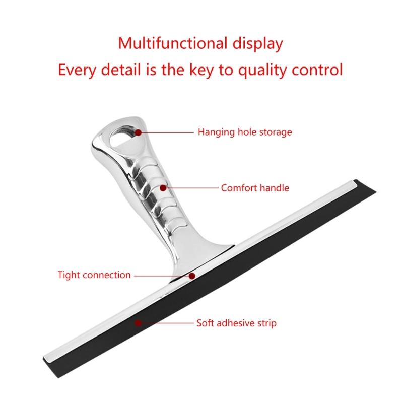 10” Shower Squeegee for Shower Glass Door Bathroom Window Car Glass Stainless Steel Scraper Wiper with 2 Hooks Household