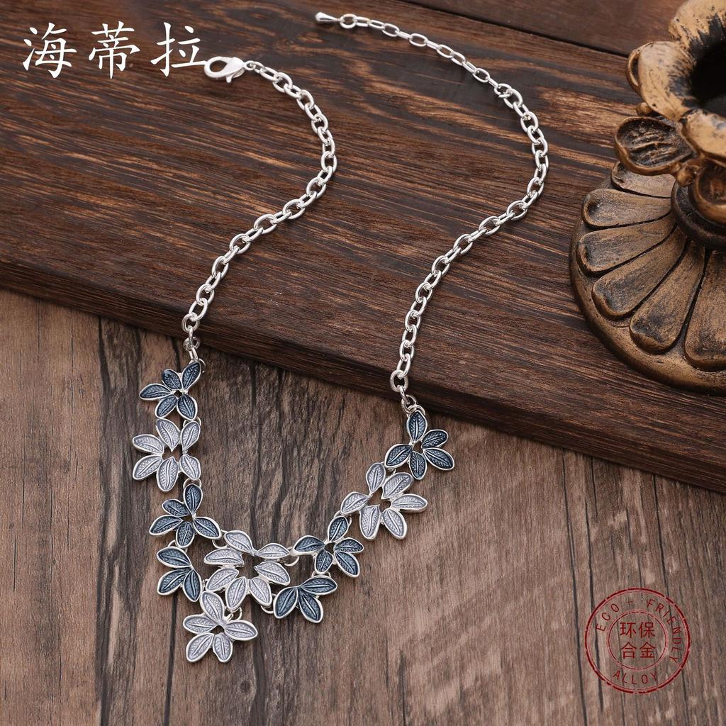 Leaf Splicing Alloy Gold Necklace, Colorful Oil Dripping Fashion Women's Neck Chain Collarbone Chain Jewelry