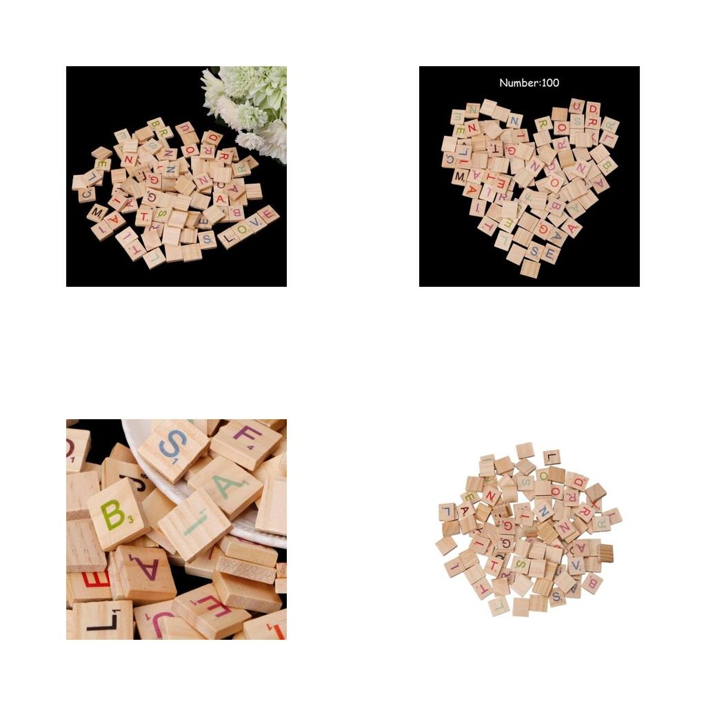 100 Scrabble Carreaux Lettre En Bois Noir Artisanat Alphabet Jeux De Jeu Société