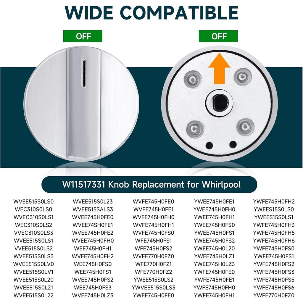 W11517331 für Whirlpool Elektroherd-Knöpfe (1 Stück) Ersetzen Sie W10850027 W11117415 W11458840 Ofenknopf, Kompatibel mit Whirlpool WEC310S0LS1, WEE515S0LZ