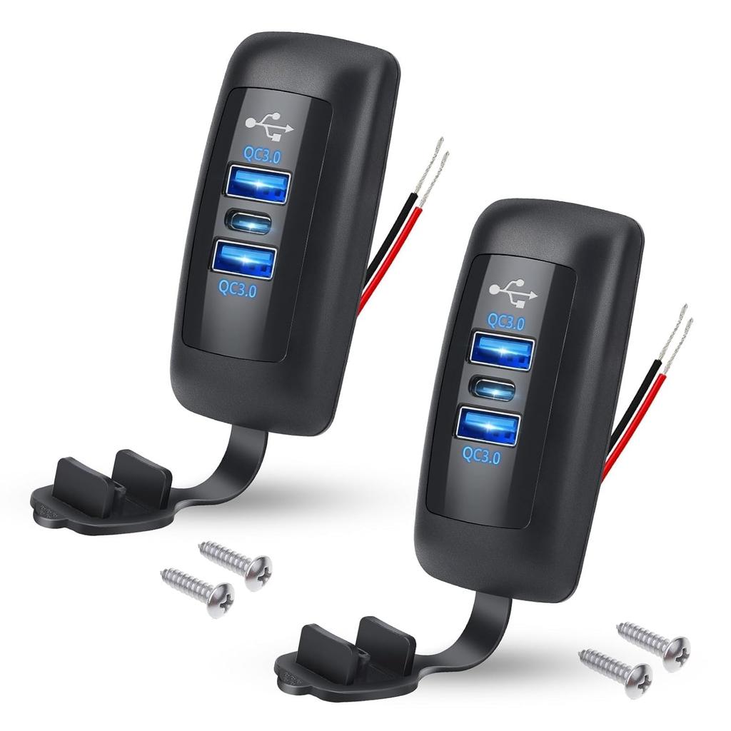 3-Ports 12V-24V Car Charger USB Outlet Type-C PD3.0 Dual QC3.0 Panel Wall Surface Mount Fast Charger Adapter for RV Marine Bus