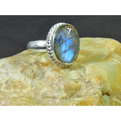 Anel Oval de Labradorita US-7 Prata de Lei 925 Sólida Anel de Pedra Preciosa Feito à Mão MK-90