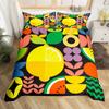 Yellow Lemon King Queen Duvet Cover Cartoon Fruits Watercolor Bedding Set Colorful Cherry Leaves Geometry Polyester Quilt Cover