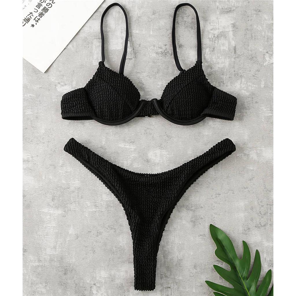 2026 New Ribbed Underwired Bikini Female Swimsuit Women Swimwear Two-pieces Bikini Set Thong Bather Bathing Suit Swim V2697