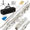 Eastar Silver-Plated 16-Hole Flute with E-Mechanism, Offset, Ring Key, and Flute Stand & Case (Silver) for Beginners
