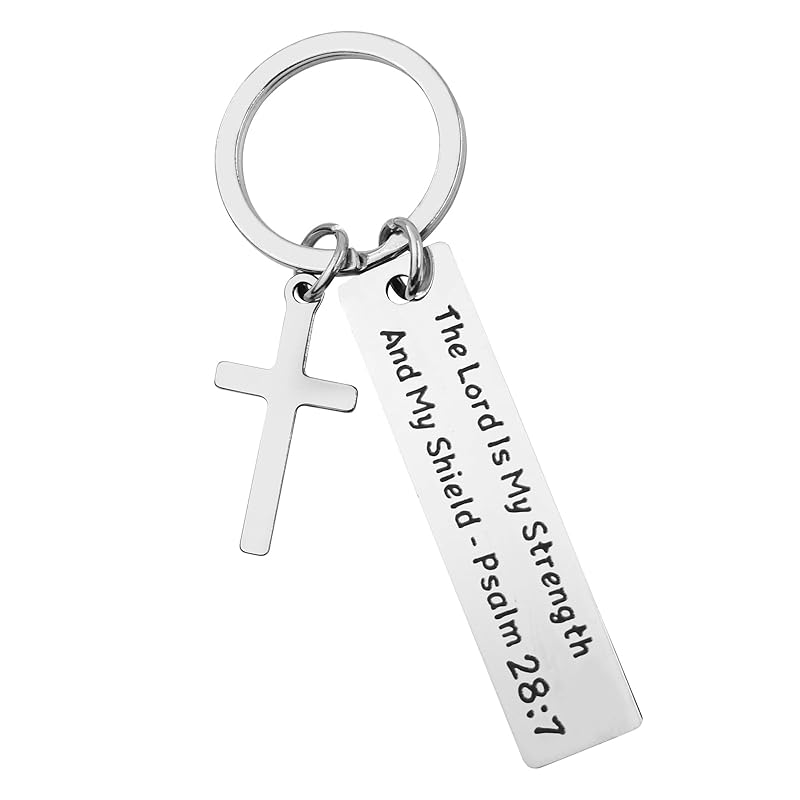 

[Enkrio] cross key ring key ring stainless steel plate bible words Christianity Engraving religious keyring men s Fashionable simple Popularity cool