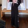 Women's Summer American Y2K Bow Side Stripe Design Lounge Pants - Straight Loose Flared Dance Trousers for Slimming Look