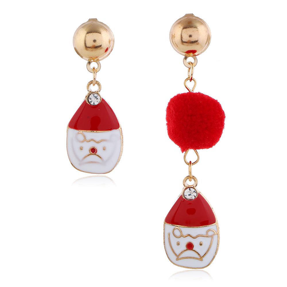 Women Asymmetric Santa /Gloves/Snowflower Shape Red Plush Ball Earrings