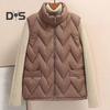 Women Winter Vest Thickened Padded Sleeveless Windproof Stand Collar Heat Retention Neck Protection Pockets Loose Cardigan Outdoor Waistcoat