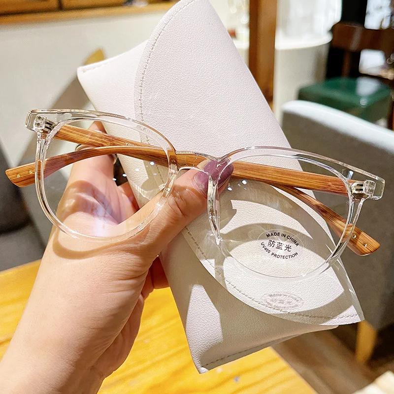 Vintage  Anti-Blue Light Eyeglasses Women Computer Goggles Optical Spectacle Eyewear Korean Fashion Wood Leg Plain Glasses