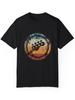 Mens casual Tshirt short sleeved guitar pattern design black with orange and red stripes lightweight and breathable in summer