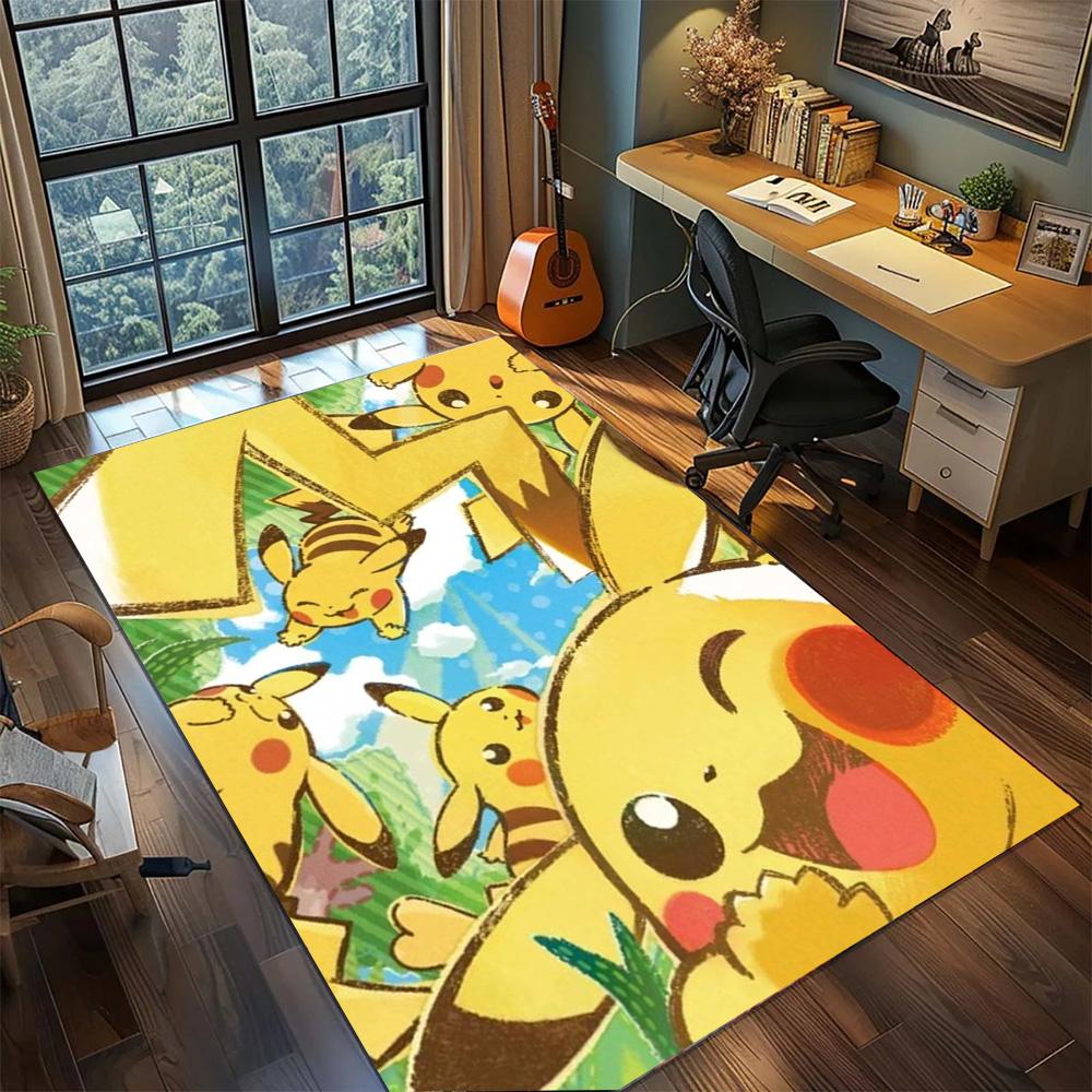 Pikachu Big Size Non Slip Rug Carpet, Washable Floor Mat Indoor Home Bedroom Gamer Room Decor.-TING