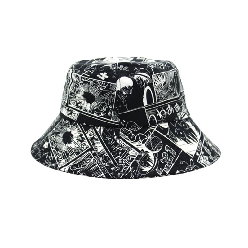 

Аниме Косплей Ван Пис Принт Луффи Панама Шляпа-ведро для улицы Взрослый чёрный