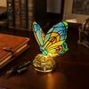 Desk Lamp Warm Light Cute Bedside Table Lamp Butterfly Rose Nightstand Lamps Stained Glass Shape Wing Shade Bedroom Decor Home Decor Romantic Gift